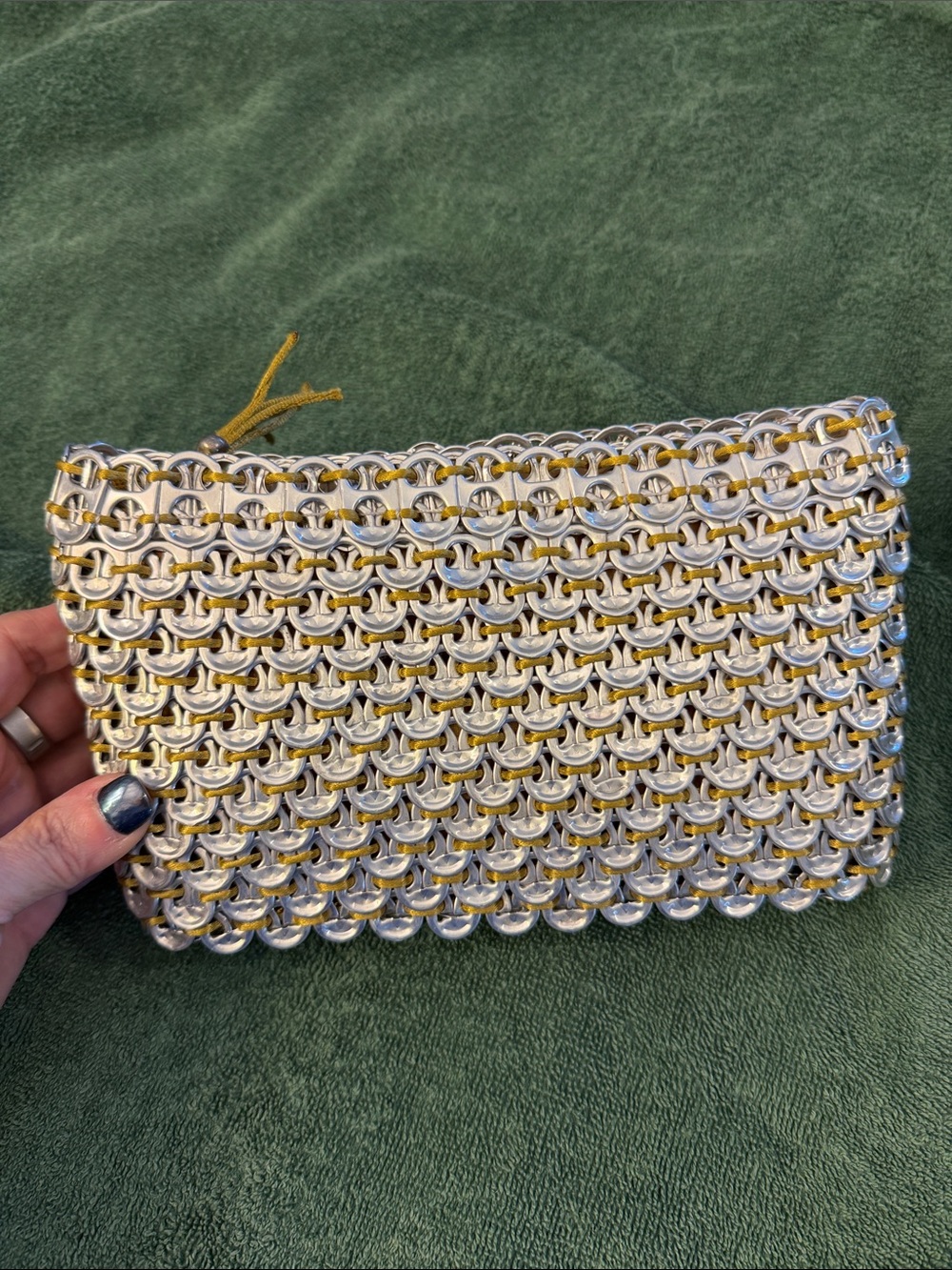 Metallic Silver Beer tab hand crafted Evening Clutch
